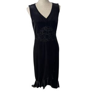 VS Vintage Studio Velvet Floral Ruffle Hi Low Sleeveless Midi Cocktail Medium 8